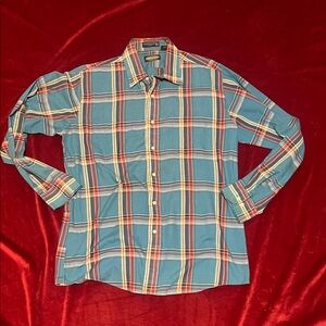 Vintage Towncraft Men's Blue + Red Plaid Button Down Very Soft Shirt Size Large